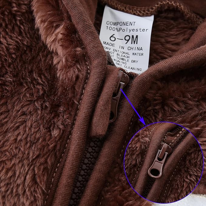 Newborn Baby Fleece Jumpsuit Unisex Infant Bear Hooded Onesie with Mitten Cuffs Winter Warm Snowsuit Outfit