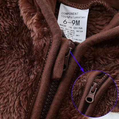 Newborn Baby Fleece Jumpsuit Unisex Infant Bear Hooded Onesie with Mitten Cuffs Winter Warm Snowsuit Outfit