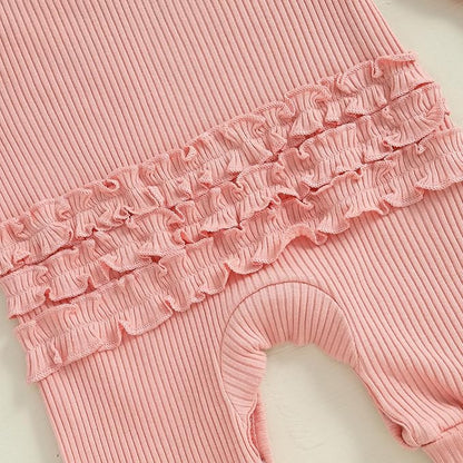 WZTYYDS Newborn Baby Girl Clothes Ribbed Romper Print Long Sleeve Jumpsuits Bow Headband Set Infant One-piece Outfits