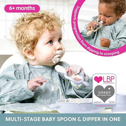 Bibado - Dippit Baby Spoon and Dipper, Mist (2-Pack) - Soft, Chewable Dipper & Deep Spoon - Two-Hand, Sensory Grip - Toddler Utensils - Baby Led Weaning Supplies - Baby Essentials - 6 Months+