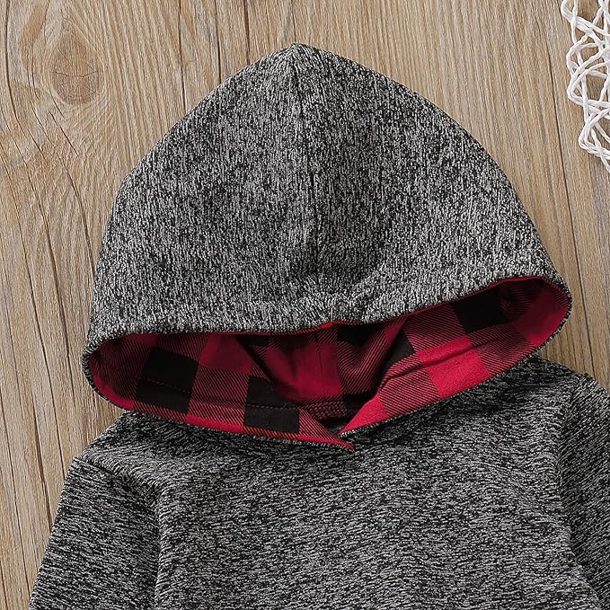 Newborn Baby Boy Clothes Fall Winter Infant Outfits Long Sleeve Hoodie Romper + Red Plaid Pants Set