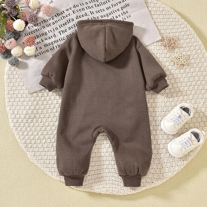 Unutiylo Unisex Baby Boys Girls Long Sleeve Infant Baby Zipper Hooded Jumpsuits Romper Loose Outfit Clothes