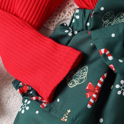Newborn Christmas Outfit Baby Girl Plaid Romper Dress Infant Ruffle Long Sleeve Ribbed Bodysuit Headband Clothes