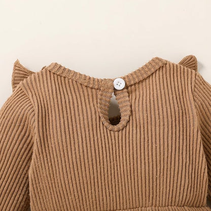 Happy Town Baby Girl Romper Infant Fall Winter Clothes Ruffle Sweater Long Sleeve Bodysuit Jumpsuit and Headband