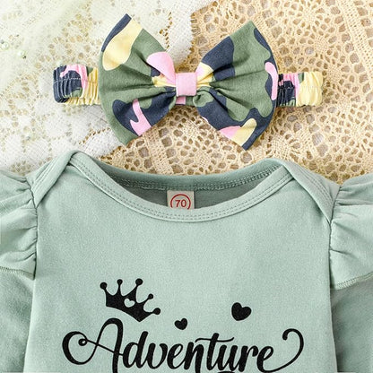 GDTOGRT Newborn Baby Girl Clothes Outfit Set Sweet Ruffle Romper, Pants and Headband 0 3 6 9 12 18 Months Infant Clothing