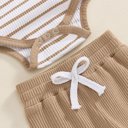 Newborn Baby Boy Girl Clothes Ribbed Knitted Long Sleeve Romper Pants Solid Cotton Infant Fall Winter Outfits 2Pcs