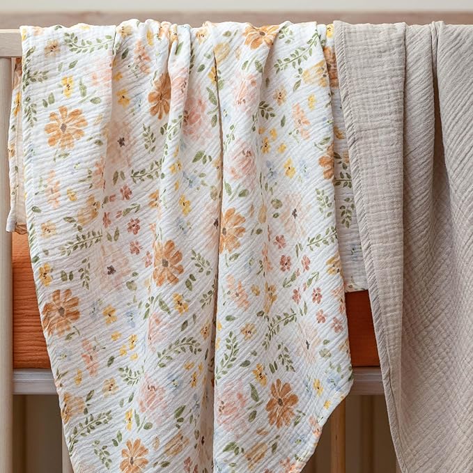 GLLQUEN BABY Muslin Swaddle Blankets,3-Pack Receiving Blanket for Newborn Boys and Girls,Baby Swaddle Blanket Unisex,Pastoral Whispers,Baby Essentials, Registry & Gift, 40 x 38 inches