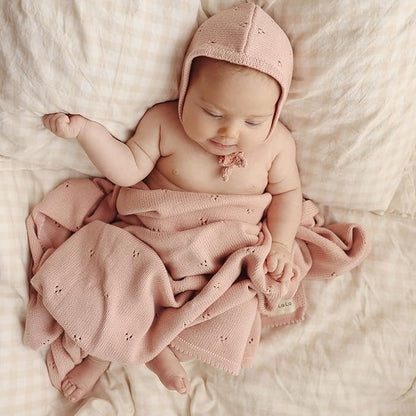 Organic Pointelle Receiving Swaddle Blanket for Girls - 100% Luxury Organic Soft Cotton Knit Warm Cozy Cuddle Stroller Blanket for Newborns, Infants, & Toddlers (Ballet Slippers)