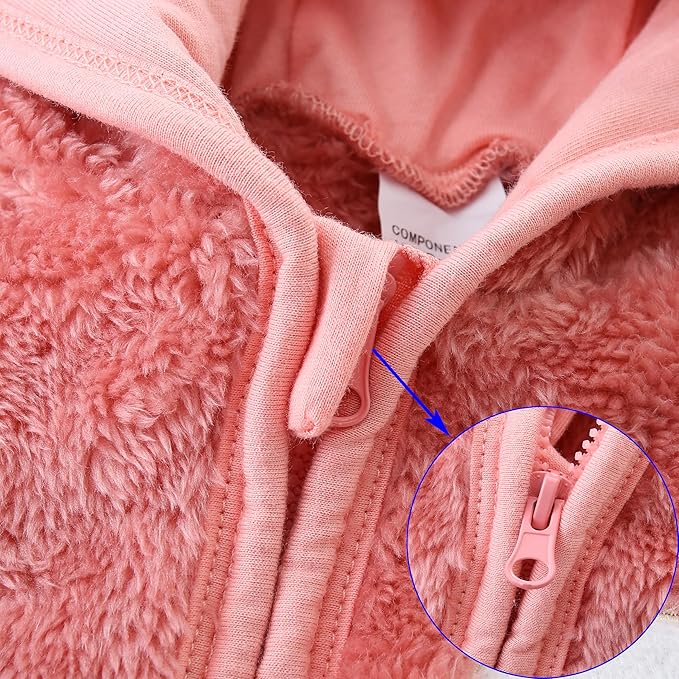 Newborn Baby Fleece Jumpsuit Unisex Infant Bear Hooded Onesie with Mitten Cuffs Winter Warm Snowsuit Outfit