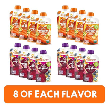 HAPPYTOT Organics Stage 4 Baby Food Pouches, Gluten Free, Vegan Snack, Love My Veggies, Fruit & Veggie Puree, Variety Pack, 4.22 Ounce (Pack of 16), Amazon Exclusive