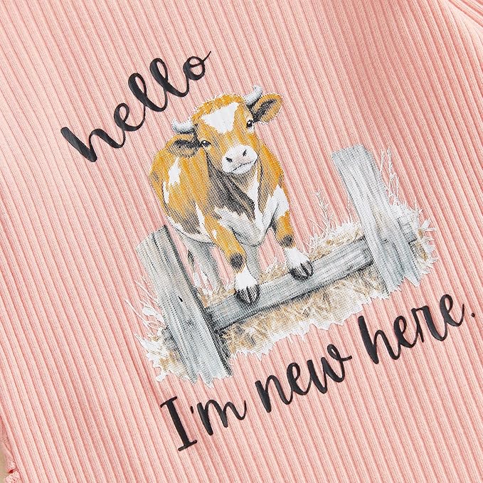 WZTYYDS Newborn Baby Girl Clothes Ribbed Romper Print Long Sleeve Jumpsuits Bow Headband Set Infant One-piece Outfits