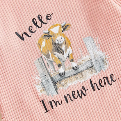 WZTYYDS Newborn Baby Girl Clothes Ribbed Romper Print Long Sleeve Jumpsuits Bow Headband Set Infant One-piece Outfits