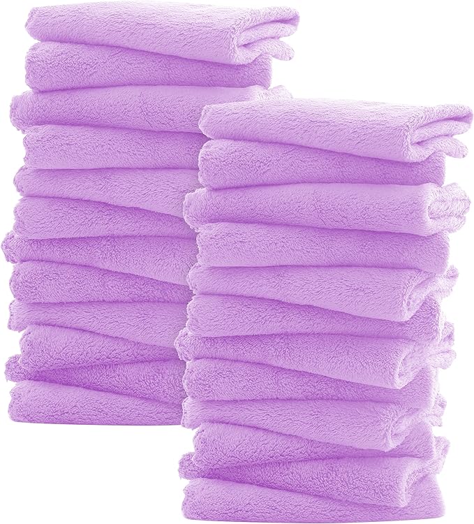 Sunny zzzZZ Ultra Soft 24 Pack Baby Washcloths - 10x10 Inches - Coral Fleece Extra Absorbent Wash Clothes for Babies, Infants and Toddlers - Sensitive Skin and Newborn - Ideal Baby - Violet Purple