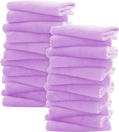 Sunny zzzZZ Ultra Soft 24 Pack Baby Washcloths - 10x10 Inches - Coral Fleece Extra Absorbent Wash Clothes for Babies, Infants and Toddlers - Sensitive Skin and Newborn - Ideal Baby - Violet Purple
