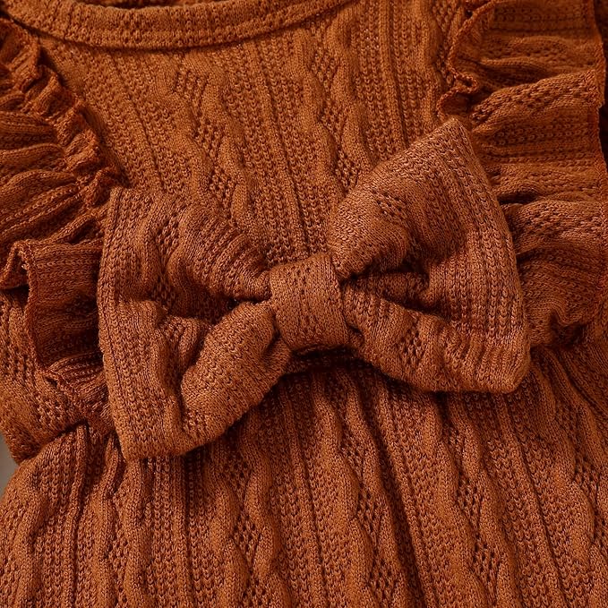 Happy Town Baby Girl Romper Infant Fall Winter Clothes Ruffle Sweater Long Sleeve Bodysuit Jumpsuit and Headband