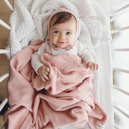 Organic Pointelle Receiving Swaddle Blanket for Girls - 100% Luxury Organic Soft Cotton Knit Warm Cozy Cuddle Stroller Blanket for Newborns, Infants, & Toddlers (Ballet Slippers)