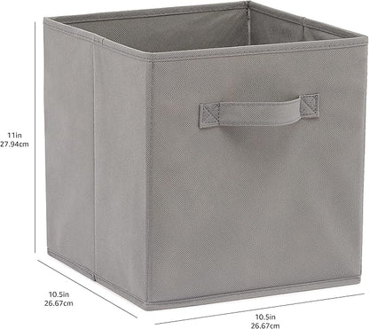 Amazon Basics Collapsible Fabric Storage Cubes Organizer with Handles, Sturdy, Gray, 10.5-x-10.5-x-11-inch, Pack of 6