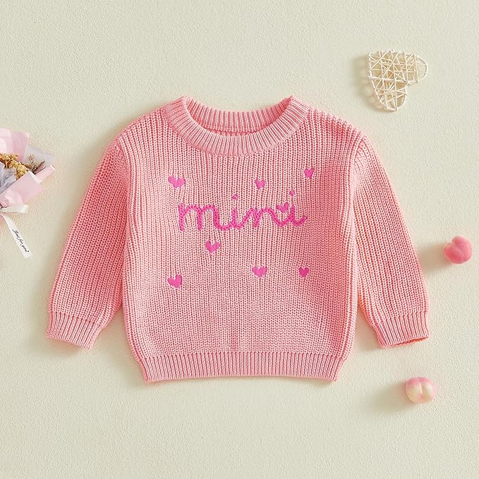 Mommy and Me Sweater Matching Family Outfit Long Sleeve Knit Sweater Pullover Mom and Baby Clothes