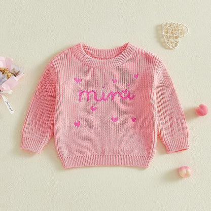 Mommy and Me Sweater Matching Family Outfit Long Sleeve Knit Sweater Pullover Mom and Baby Clothes