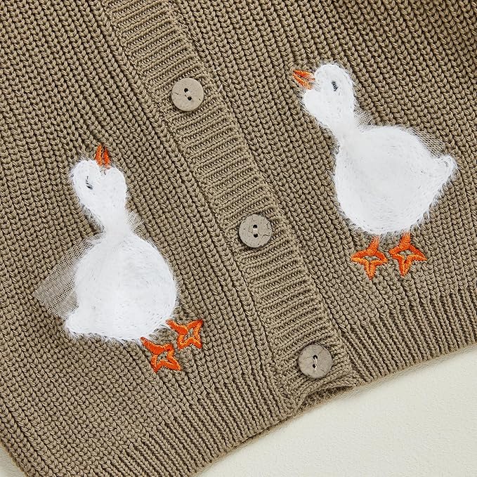Baby Girl Cardigan Sweater Toddler Goose Embroidered Button Down Knit Sweaters Fall Winter Knitwear Jacket Clothes