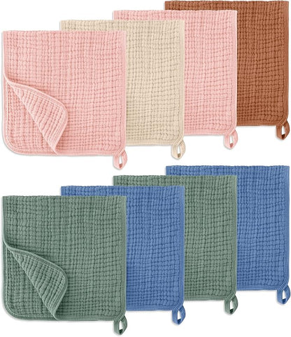 Muslin Burp Cloths, 20"x10"- Pack of 8, 6 Layers Super Soft Absorbent & Breathable 100% Cotton for Baby Drool and Messes, Burp Cloth Baby Boy and Burp Cloths Baby Girl