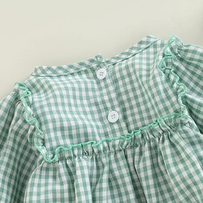 Douhoow Infant Baby Girl Plaid Romper Baby Sweatshirt Romper Ruffle Festival Clothes Fall Winter Outfits with Headband