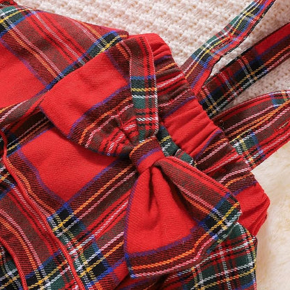 Hnyenmcko Newborn Baby Girl Christmas Clothes Infant Red Plaid Romper Dress Ruffle Long Sleeve Ribbed Bodysuit Headband Set