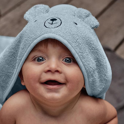 Baby Hooded Towel – Organic Cotton Baby Bath Towels, 32" x 32" Super-Soft and Absorbent Baby Towels for Newborn 2-Pack (Rabbit Blush/Bear Baby Blue)