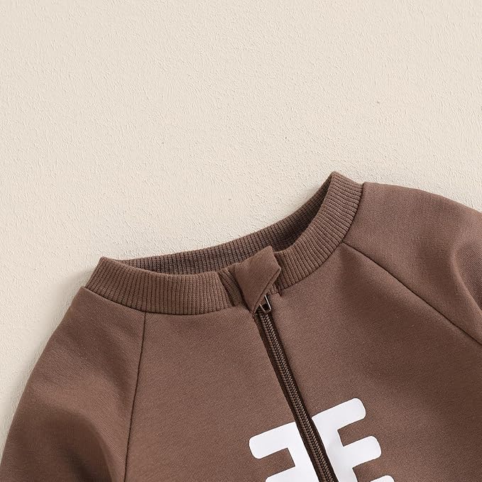 allshope Newborn Baby Boy Girl Fall Outfit Romper Sweatshirt Football Rugby Print Onesie Jumpsuit Bodysuit Infant Clothes