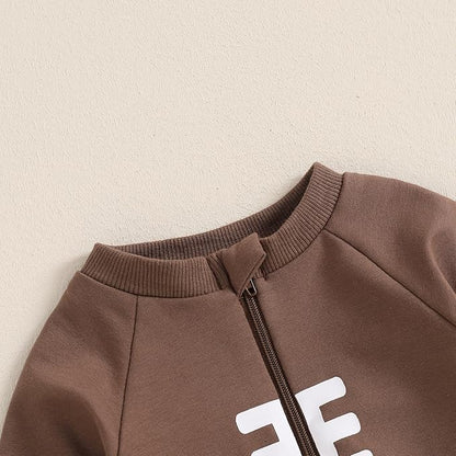 allshope Newborn Baby Boy Girl Fall Outfit Romper Sweatshirt Football Rugby Print Onesie Jumpsuit Bodysuit Infant Clothes