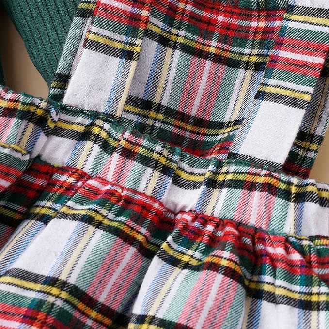 Hnyenmcko Newborn Baby Girl Christmas Clothes Infant Red Plaid Romper Dress Ruffle Long Sleeve Ribbed Bodysuit Headband Set