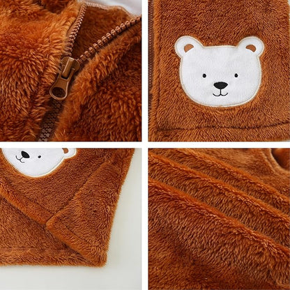 Toddler Winter Coat Fleece Zip up Hooded Bear Ears Warm Fuzzy Baby Kids Jacket Outerwear Sweater