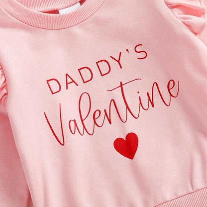Dcohmch Daddys Valentine Baby Girl Outfit Letter Heart Print Long Sleeve Tops Shirt and Pants Toddler Spring Clothes