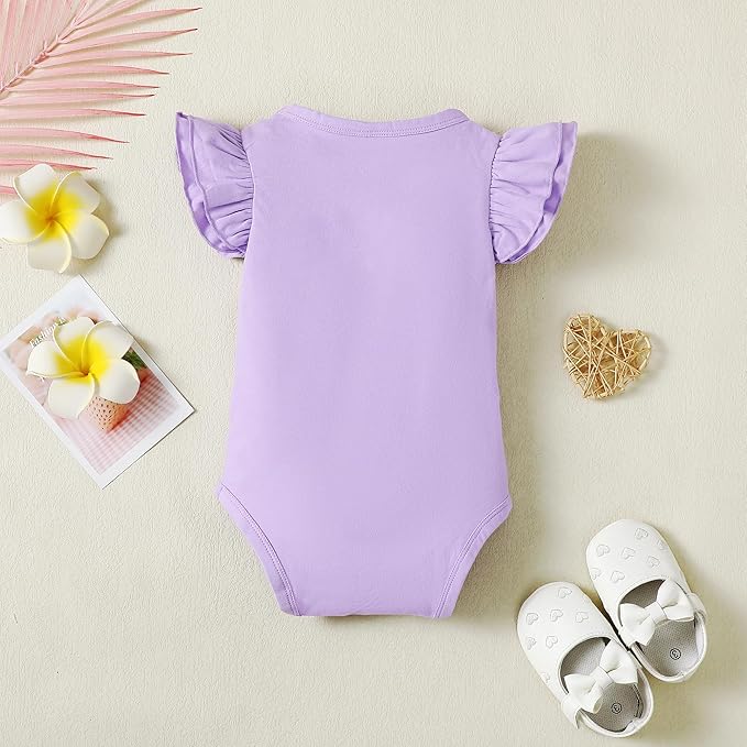 LYSMuch Baby Girls Ruffle Sleeves Bodysuit Infant Solid Color Top Jumpsuit