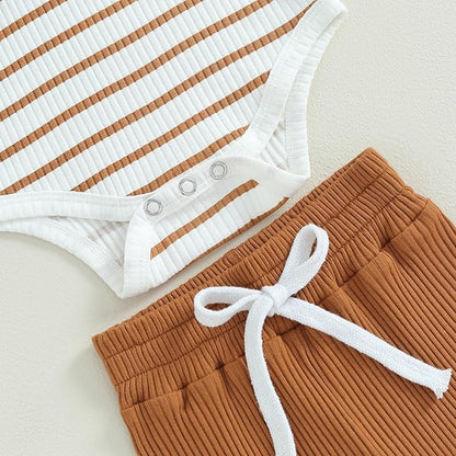 Newborn Baby Boy Girl Clothes Ribbed Knitted Long Sleeve Romper Pants Solid Cotton Infant Fall Winter Outfits 2Pcs