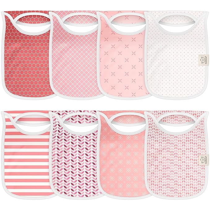 KeaBabies 8-Pack Baby Bibs for Boys, Girls - Pullover Bibs for Drooling Teething Baby Girl & Boy Toddler, Newborn, Soft & Absorbent, Cute Colors, Large Torso Coverage Keep Infant Clean & Dry (Blush)