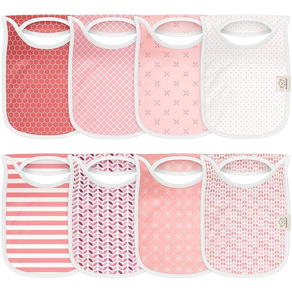 KeaBabies 8-Pack Baby Bibs for Boys, Girls - Pullover Bibs for Drooling Teething Baby Girl & Boy Toddler, Newborn, Soft & Absorbent, Cute Colors, Large Torso Coverage Keep Infant Clean & Dry (Blush)