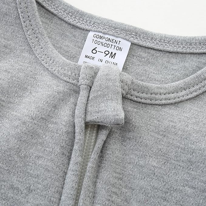 Baby Romper 100% Organic Cotton Pajamas One Piece Long Sleeve Zipper Footie Onesie for 0~12M Baby