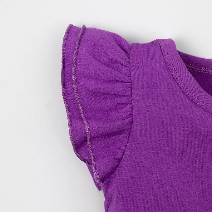 LYSMuch Baby Girls Ruffle Sleeves Bodysuit Infant Solid Color Top Jumpsuit