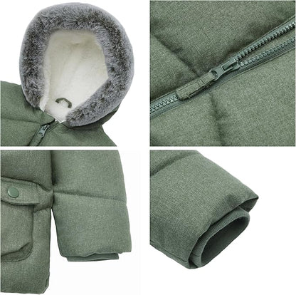 Rokka&Rolla Baby Boys' Sherpa Lined Puffer Jacket Warm Winter Coat with Mini Fur Trim Hood for Newborn Infants Toddler