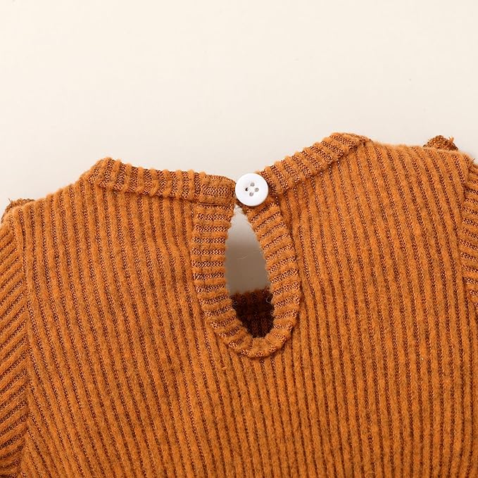 Happy Town Baby Girl Romper Infant Fall Winter Clothes Ruffle Sweater Long Sleeve Bodysuit Jumpsuit and Headband