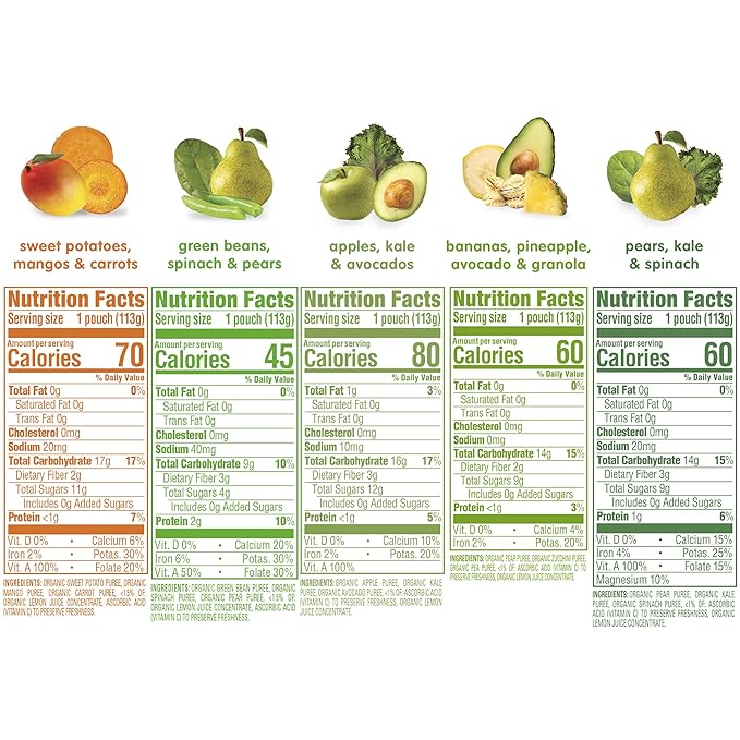 Happy Baby Organics Stage 2 Baby Food Pouches, Gluten Free, Vegan & Healthy Snack, Clearly Crafted Fruit & Veggie Puree, Fruit & Veggie Variety Pack, 4 Ounces (Pack of 10), Amazon Exclusive