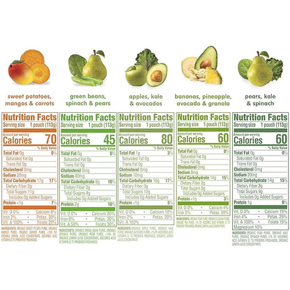 Happy Baby Organics Stage 2 Baby Food Pouches, Gluten Free, Vegan & Healthy Snack, Clearly Crafted Fruit & Veggie Puree, Fruit & Veggie Variety Pack, 4 Ounces (Pack of 10), Amazon Exclusive