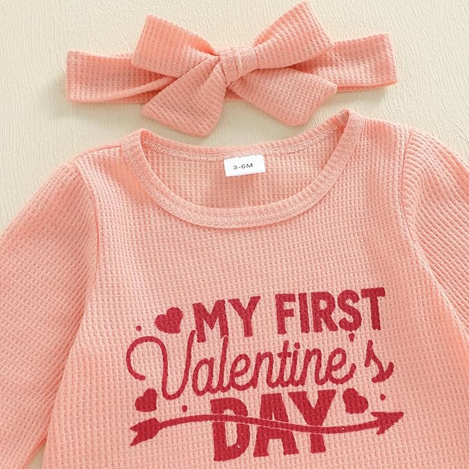 WZTYYDS Newborn Baby Girl Clothes Ribbed Romper Print Long Sleeve Jumpsuits Bow Headband Set Infant One-piece Outfits