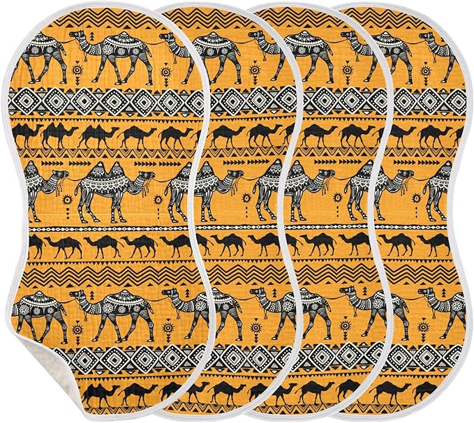 vvfelixl Burp Cloths Camel in Tribal Floral Pattern for Baby Boy Girls Baby Washcloths Burp Rags 1 Pack