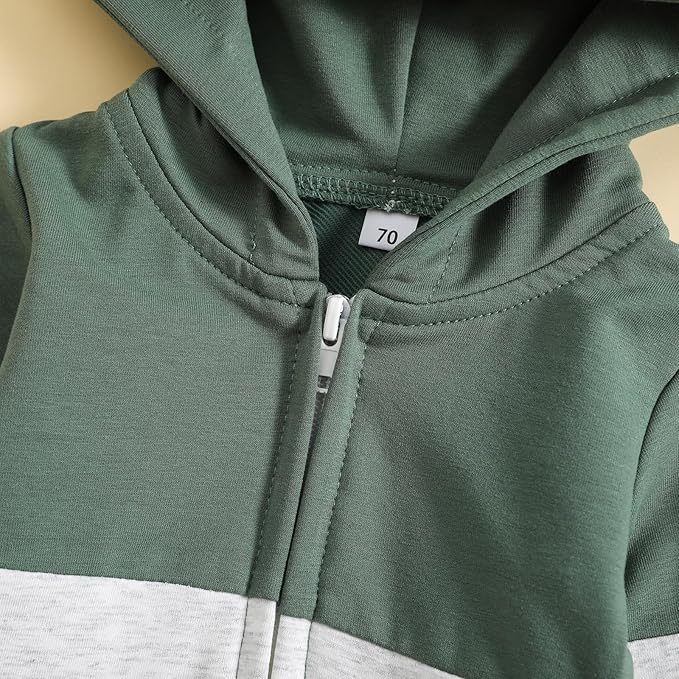 BemeyourBBs Newborn Baby Boy Clothes Color Block Long Sleeve Zipper Hooded Romper with Pocket Fall Winter One Piece Outfits