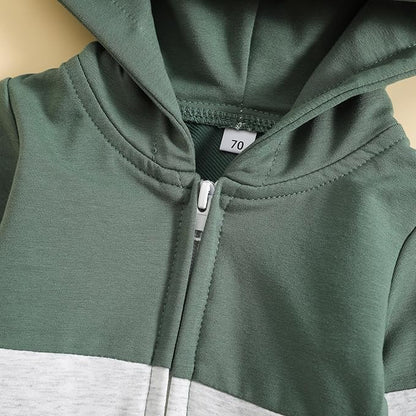 BemeyourBBs Newborn Baby Boy Clothes Color Block Long Sleeve Zipper Hooded Romper with Pocket Fall Winter One Piece Outfits