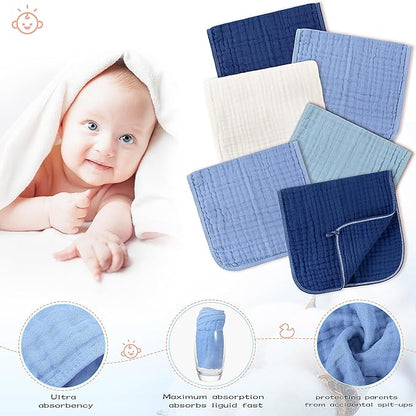 Buryeah Muslin 20 Pcs Burp Cloths Large 20" x 10" 100% Cotton 6 Layers Ultra Absorbent and Soft Hand Washcloths for Baby Drool and Messes Gentle Burp Cloth for Boys & Girls(Cool Colors)