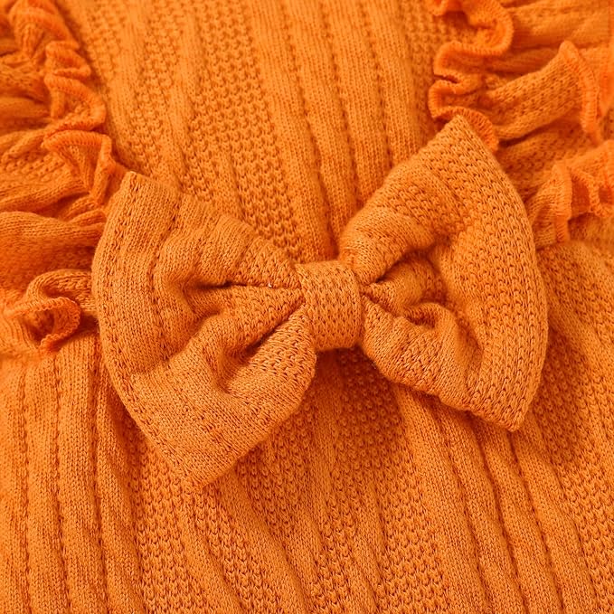 Happy Town Baby Girl Romper Infant Fall Winter Clothes Ruffle Sweater Long Sleeve Bodysuit Jumpsuit and Headband