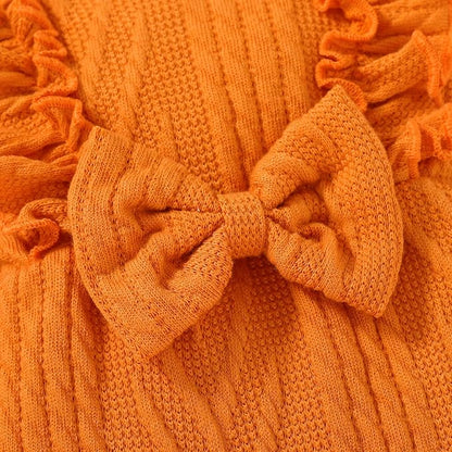 Happy Town Baby Girl Romper Infant Fall Winter Clothes Ruffle Sweater Long Sleeve Bodysuit Jumpsuit and Headband